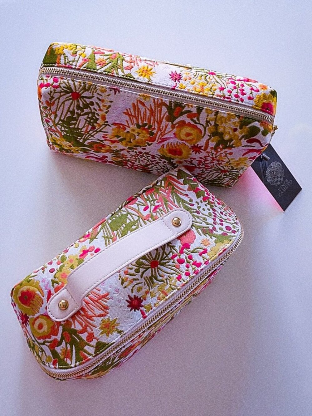 Floral Travel Cosmetic Bag Set Embroidered Makeup Organizer 2pc Toiletry